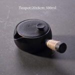 Black Ceramic Japanese Tea Pot 500ml Kyusu Teapot Chinese Tea Set 7