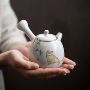 Ceramic Cat Kyusu Teapot 250ml Kyusu Teapot Chinese Tea Set