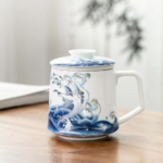 Ceramic Ocean Waves Tea Mug With Strainer 390ml Tea Infuser Mug Chinese Tea Set 14