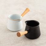 White and Black Ceramic Gong Dao Bei with Wooden Handle 210ml Tea Pitcher Chinese Tea Set 13