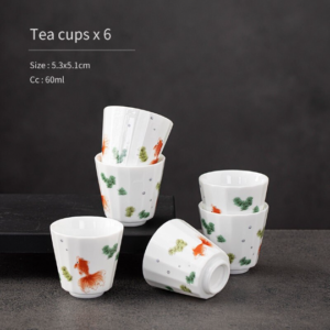 Set of 6 Porcelain Fish Cups 60ml Porcelain Tea Cups Chinese Tea Set